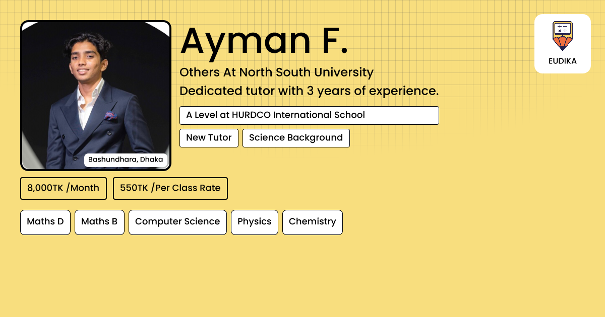 Ayman Api Ayman F. | Maths D, Maths B, Computer Science, Physics, Chemistry | Eudika