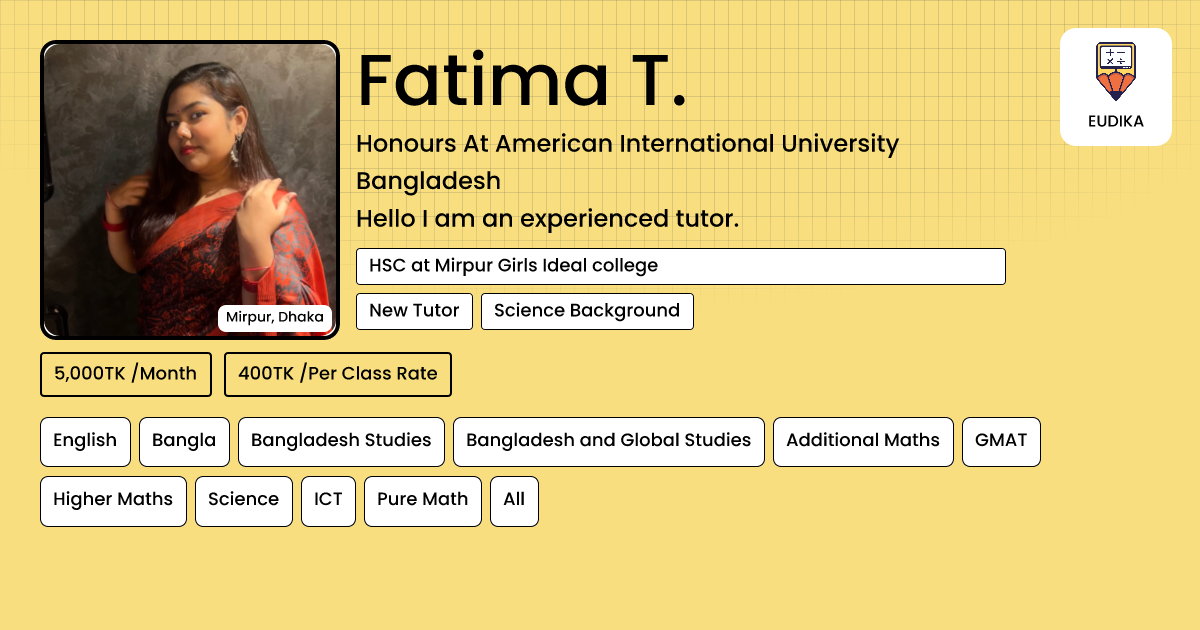 Fatima Bs Math Fatima T. | English, Bangla, Bangladesh Studies, Bangladesh and Global ...