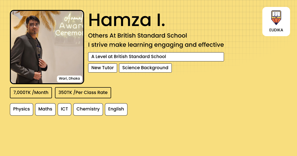 Hamza Eng Hamza I. | Physics, Maths, ICT, Chemistry, English | Eudika