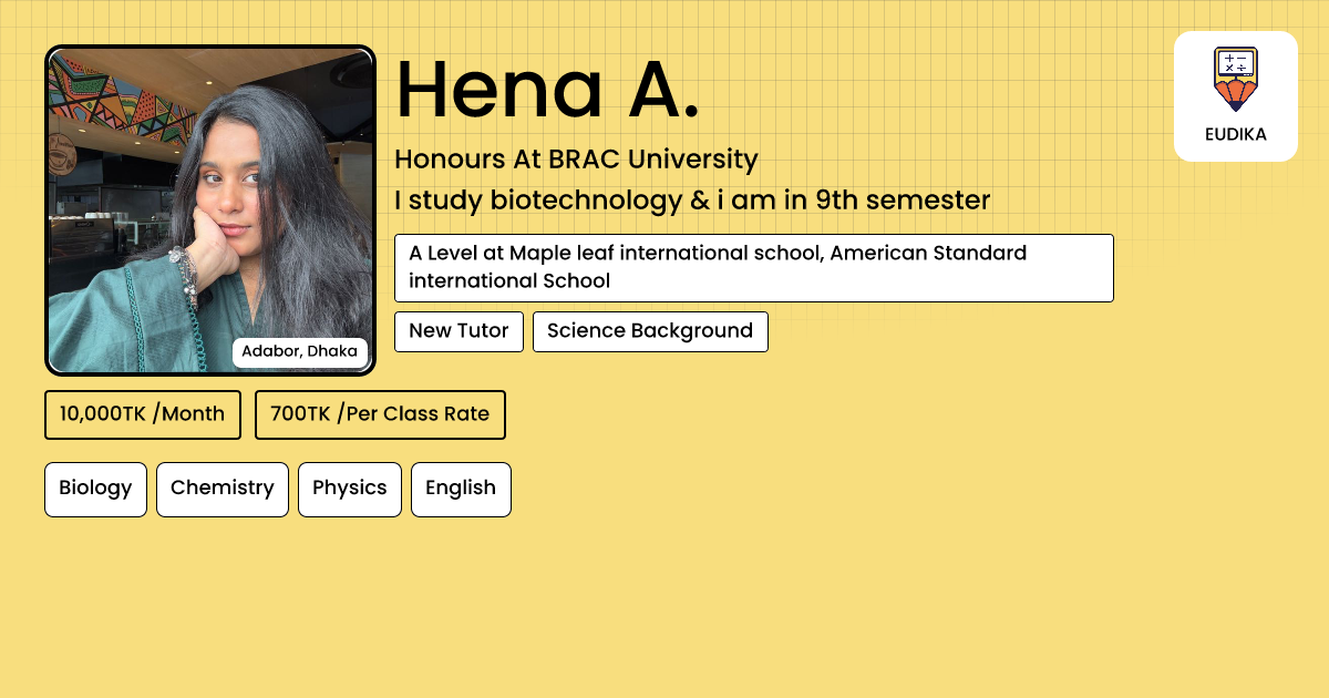 Api Hena Hena A. | Biology, Chemistry, Physics, English | Eudika