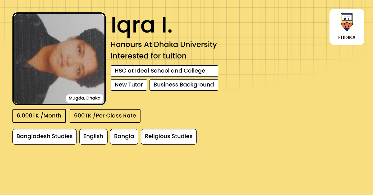 Api Iqra Rani Iqra I. | Bangladesh Studies, English, Bangla, Religious Studies | Eudika