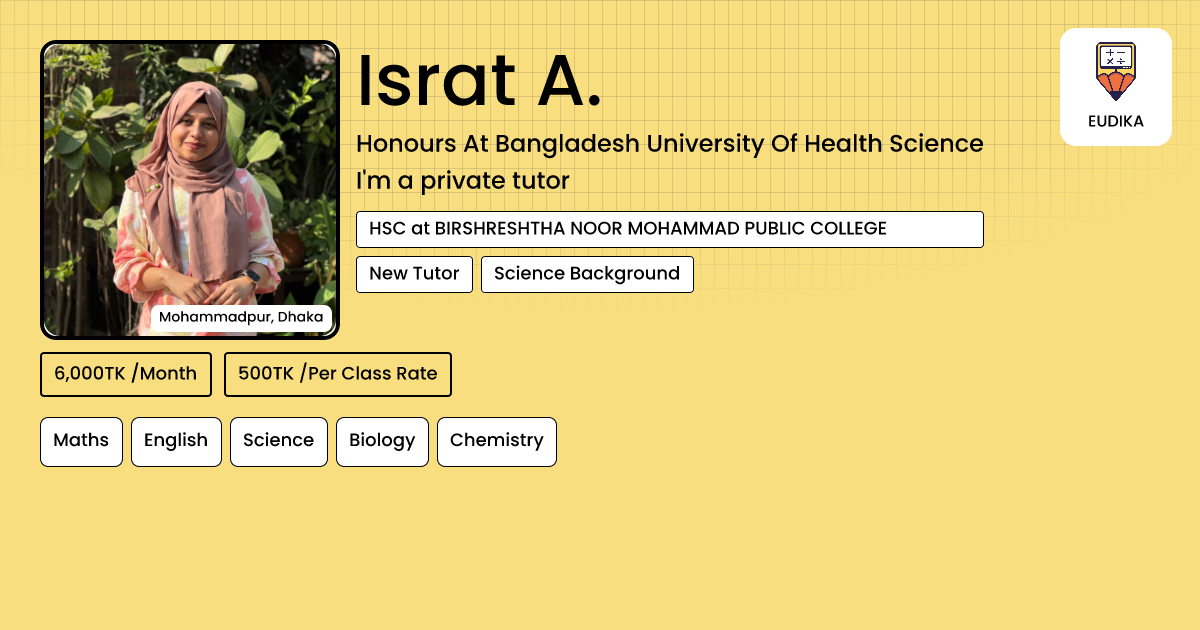 Api Israt Israt A. | Maths, English, Science, Biology, Chemistry | Eudika