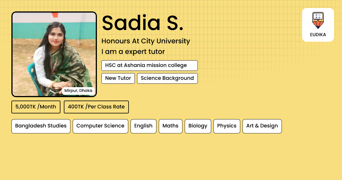 Api Sadia Rizwan Sadia S. | Bangladesh Studies, Computer Science, English, Maths ...