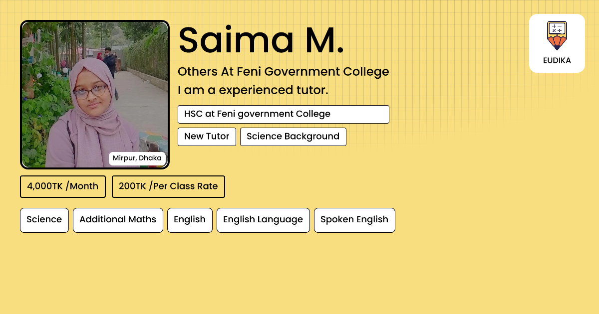 Saima Api Rwp Saima M. | Science, Additional Maths, English, English Language, Spoken ...