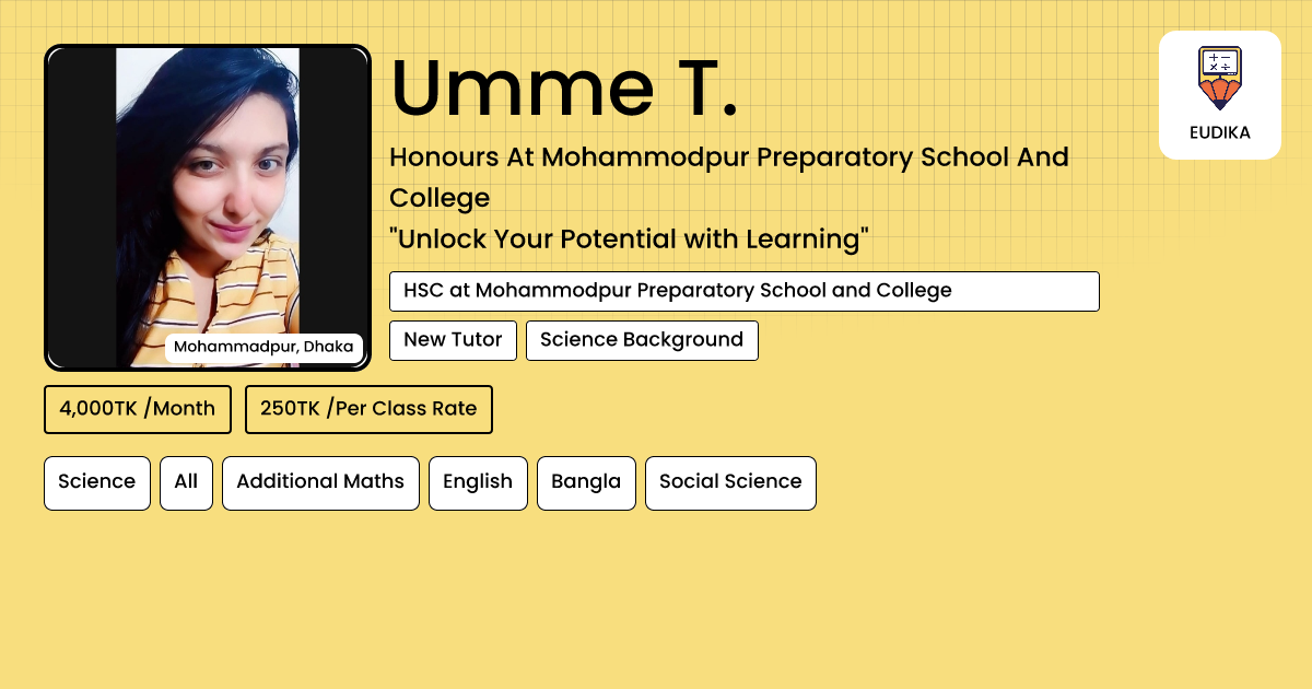Api Umme Umme T. | Science, All, Additional Maths, English, Bangla, Social ...